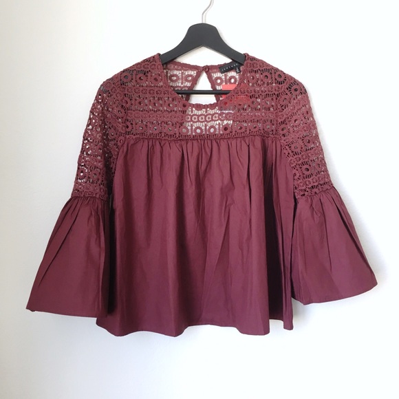 NWT Endless Rose Burgundy Louvre Crochet Boho Top - Picture 2 of 8